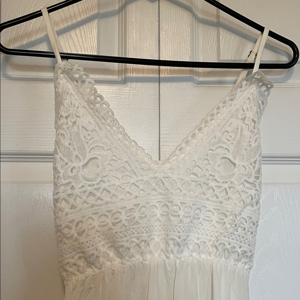 Lingerie/lace crocheted bodice/pajama dress off white adjustable spaghetti strap